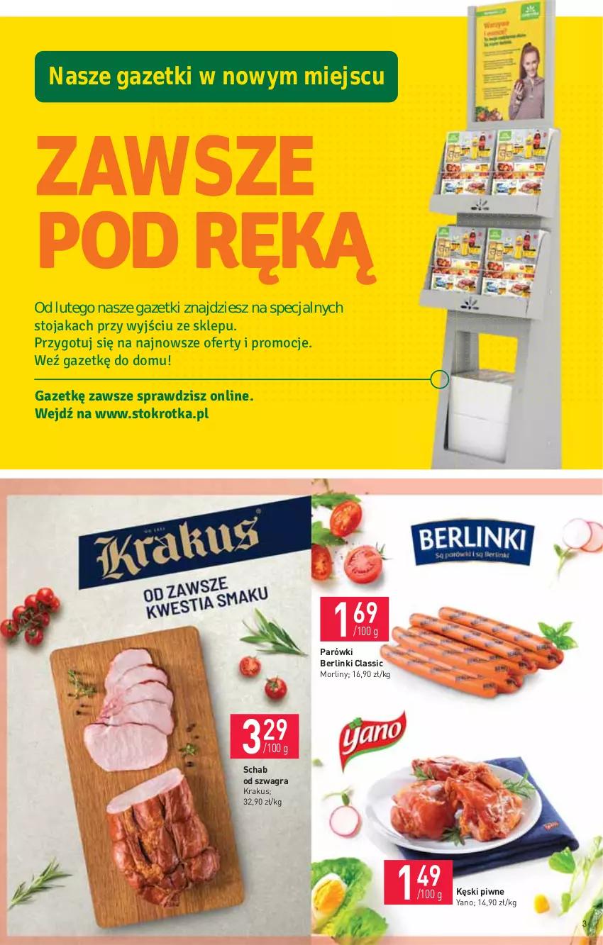 Gazetka promocyjna Stokrotka - Supermarket - ważna 21.01 do 27.01.2021 - strona 3 - produkty: Berlinki, Gra, Kęski piwne, Krakus, Morliny, O nas, Parówki