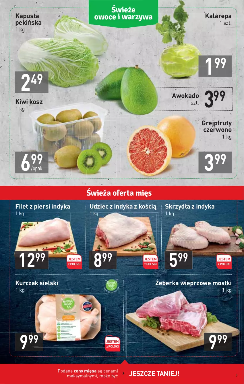 Gazetka promocyjna Stokrotka - Supermarket - ważna 21.01 do 27.01.2021 - strona 5 - produkty: Filet z piersi indyka, Grejpfrut, Kiwi, Kosz, Kurczak, Udziec z indyka