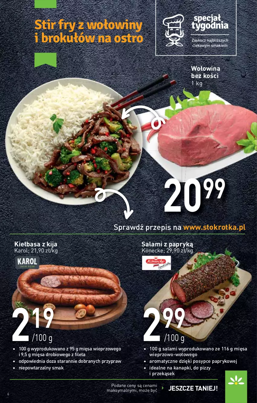 Gazetka promocyjna Stokrotka - Supermarket - ważna 21.01 do 27.01.2021 - strona 6 - produkty: Kiełbasa, Salami, Salami z papryką, Wołowina, Wołowina bez kości