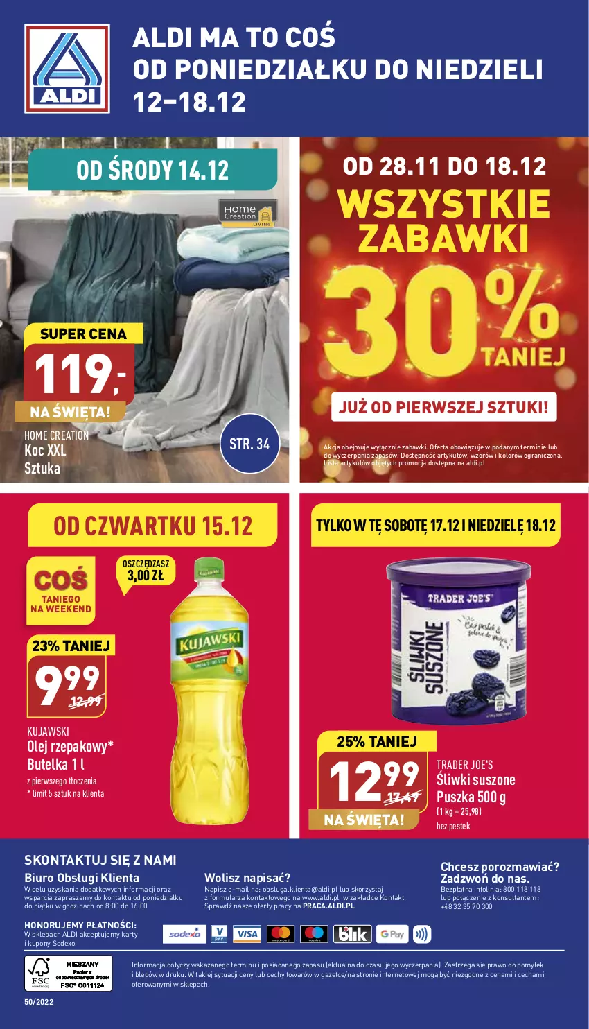 Gazetka promocyjna Aldi - Zaplanuj zakupy wcześniej - ważna 14.12 do 18.12.2022 - strona 14 - produkty: Biuro, Gra, Koc, Kujawski, O nas, Olej, Olej rzepakowy, Por, Stek