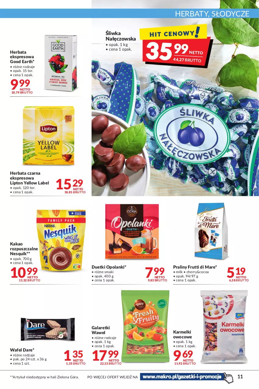 Gazetka promocyjna Makro - [Oferta promocyjna] Artykuły spożywcze i przemysłowe - ważna 19.04 do 02.05.2022 - strona 11 - produkty: Gala, Galaretki, Herbata, Herbata czarna, Kakao, Lanki, Lipton, Nesquik, Praliny, Wawel