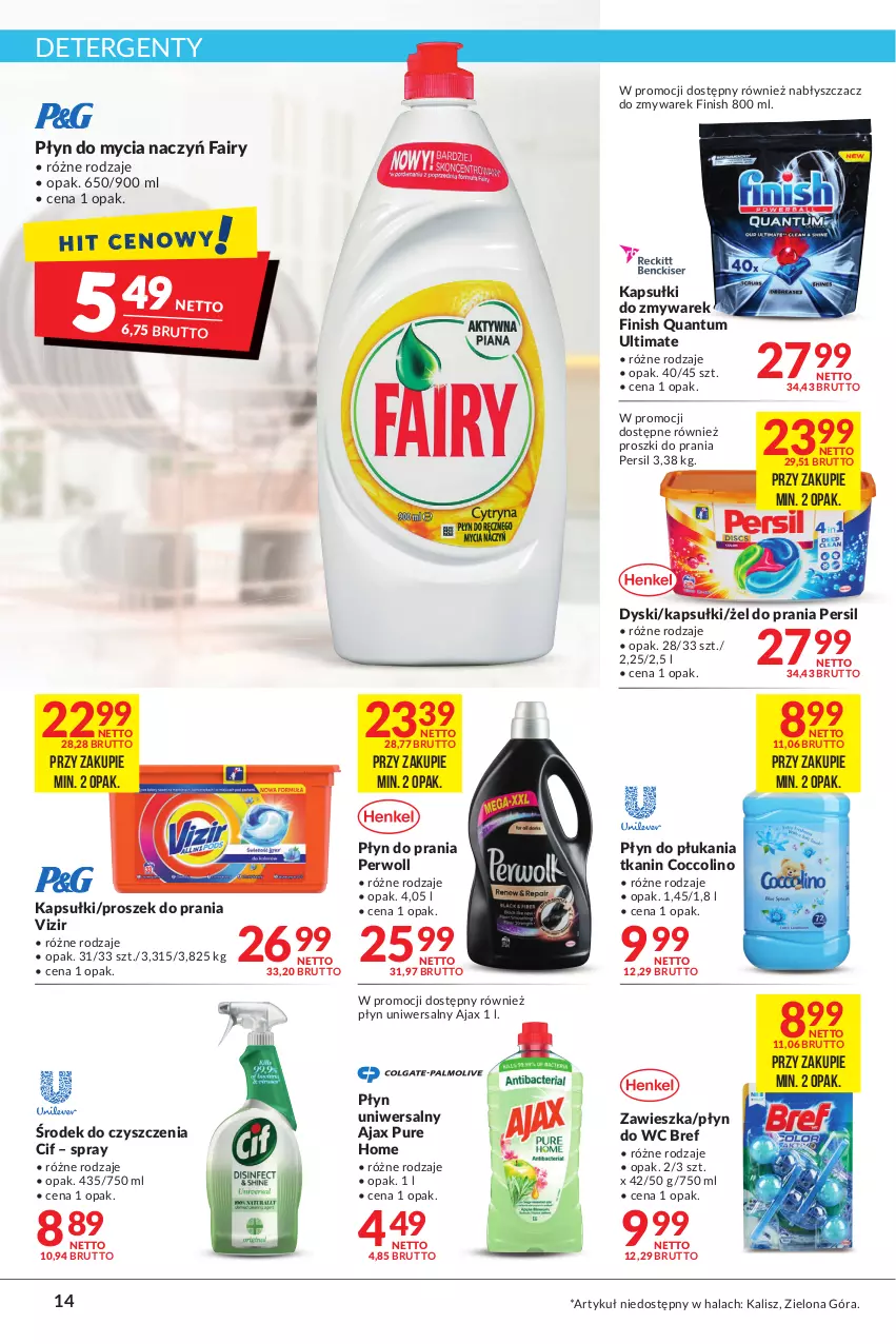 Gazetka promocyjna Makro - [Oferta promocyjna] Artykuły spożywcze i przemysłowe - ważna 19.04 do 02.05.2022 - strona 14 - produkty: Ajax, Bref, Cif, Coccolino, Do mycia naczyń, Fa, Fairy, Finish, Persil, Perwoll, Płyn do mycia, Płyn do mycia naczyń, Płyn do płukania, Płyn do prania, Płyn do wc, Proszek do prania, Pur, Vizir