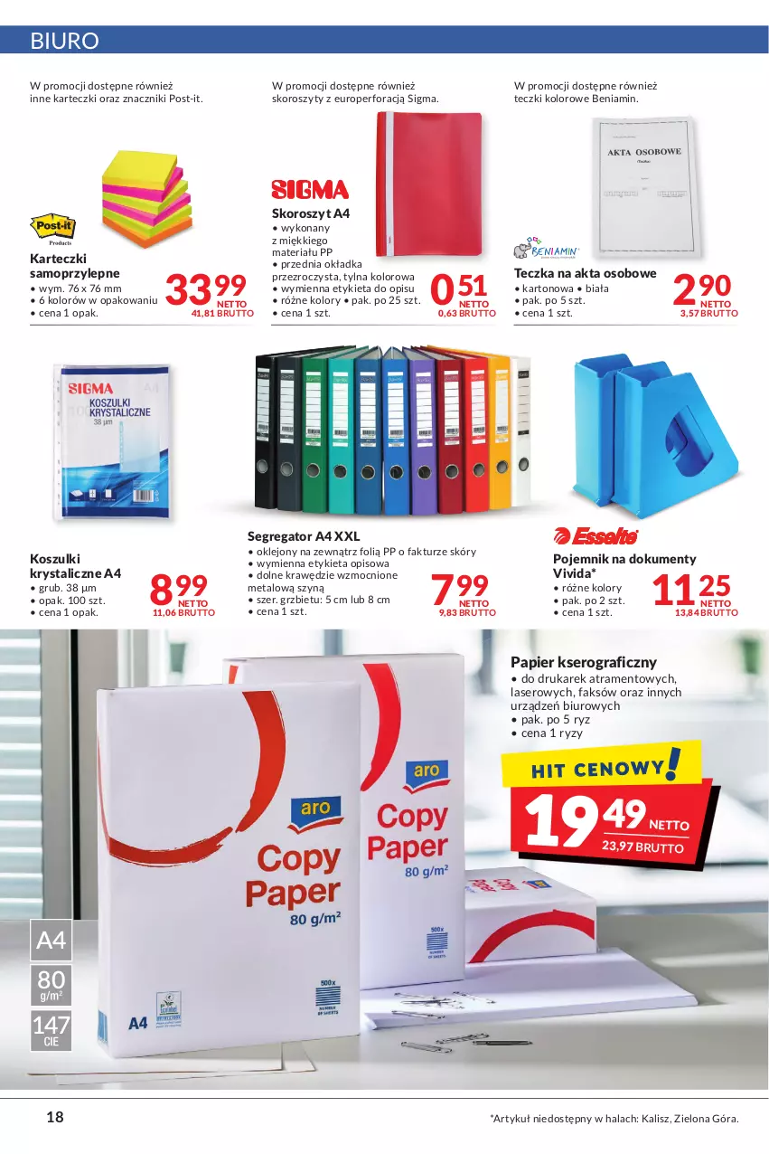 Gazetka promocyjna Makro - [Oferta promocyjna] Artykuły spożywcze i przemysłowe - ważna 19.04 do 02.05.2022 - strona 18 - produkty: Biuro, Fa, Gra, Karteczki samoprzylepne, Klej, Kosz, Mop, Papier, Pojemnik, Ser