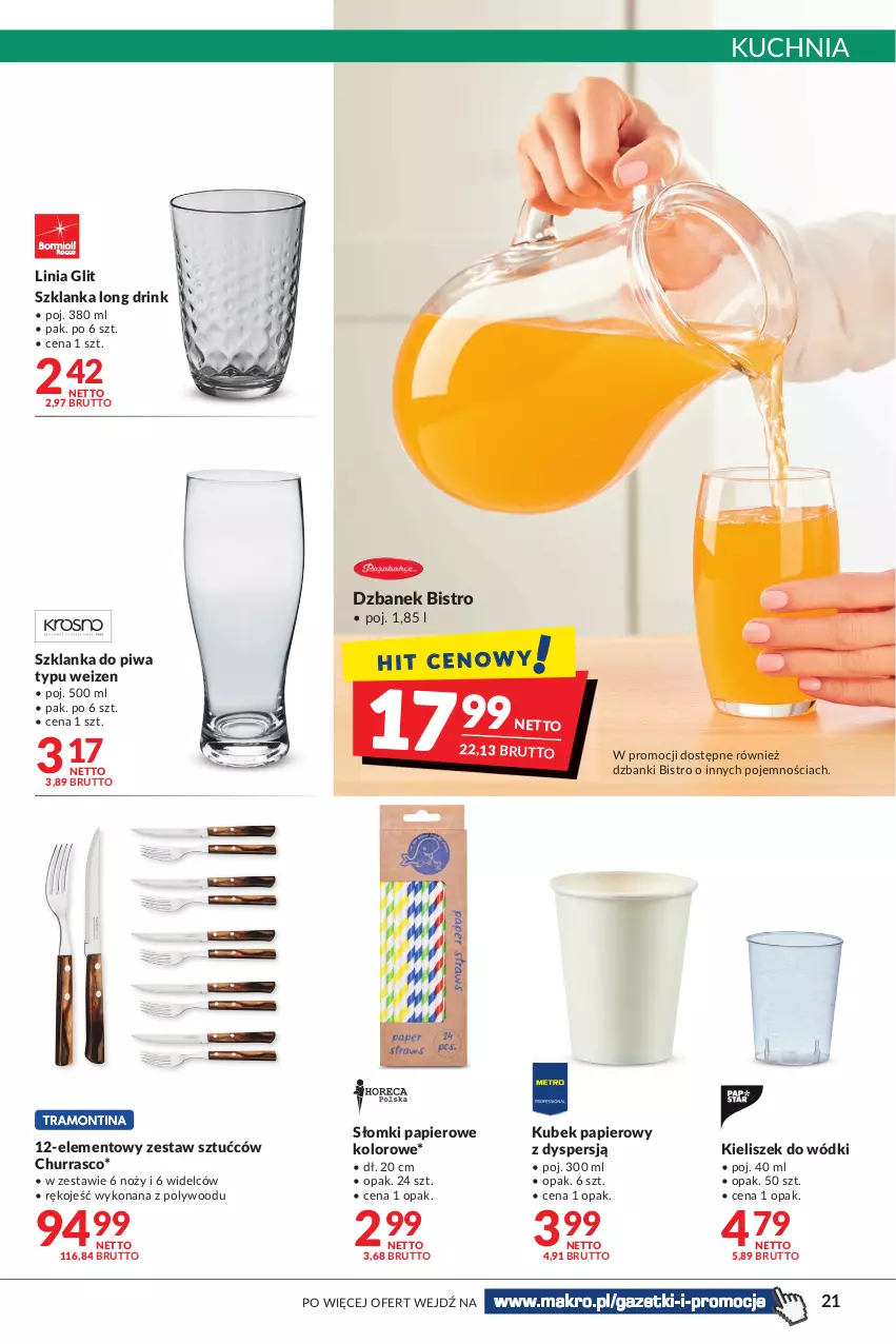 Gazetka promocyjna Makro - [Oferta promocyjna] Artykuły spożywcze i przemysłowe - ważna 19.04 do 02.05.2022 - strona 21 - produkty: Dzbanek, Kieliszek, Kubek, Kubek papierowy, Kuchnia, Noż, Papier, Piwa, Rasco, Szklanka, Zestaw sztućców