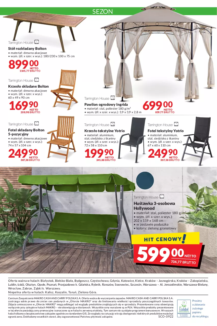 Gazetka promocyjna Makro - [Oferta promocyjna] Artykuły spożywcze i przemysłowe - ważna 19.04 do 02.05.2022 - strona 25 - produkty: Fotel, Gra, Granat, GRID, Huśtawka, Kosz, Krzesło, Krzesło składane, Papier, Piec, Poduszka, Rum, Siedzisko, Sos, Stół, Stół rozkładany, Szal