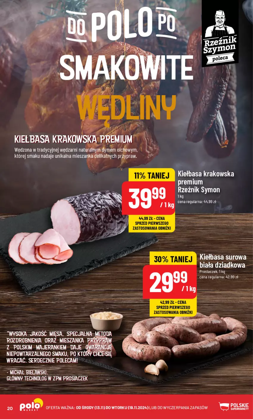 Gazetka promocyjna PoloMarket - Gazetka pomocyjna - ważna 13.11 do 19.11.2024 - strona 20 - produkty: Kiełbasa, Kiełbasa krakowska, Ser