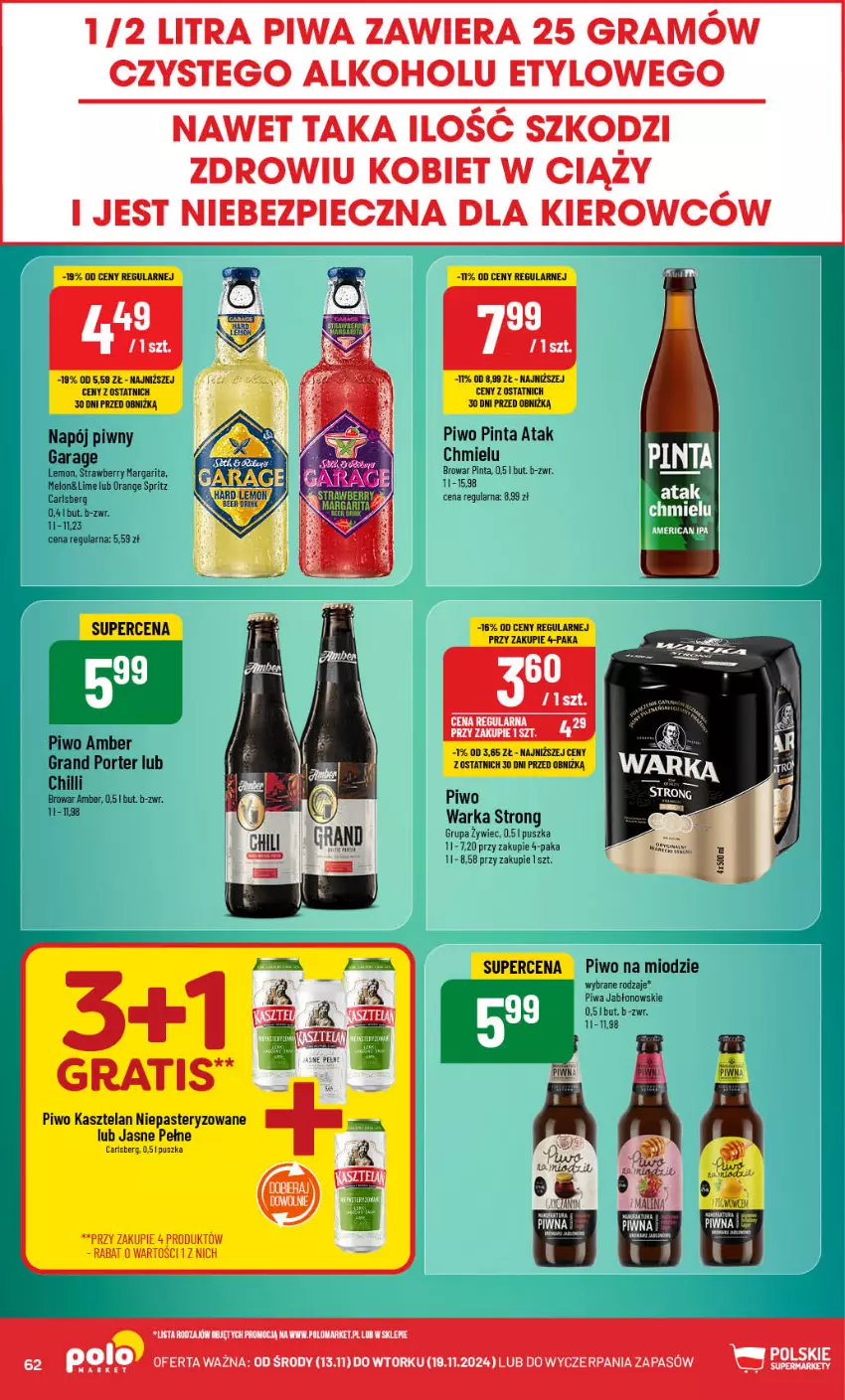Gazetka promocyjna PoloMarket - Gazetka pomocyjna - ważna 13.11 do 19.11.2024 - strona 62 - produkty: Carlsberg, Gra, Kasztelan, Melon, Napój, Piec, Piwa, Piwo, Por, Warka