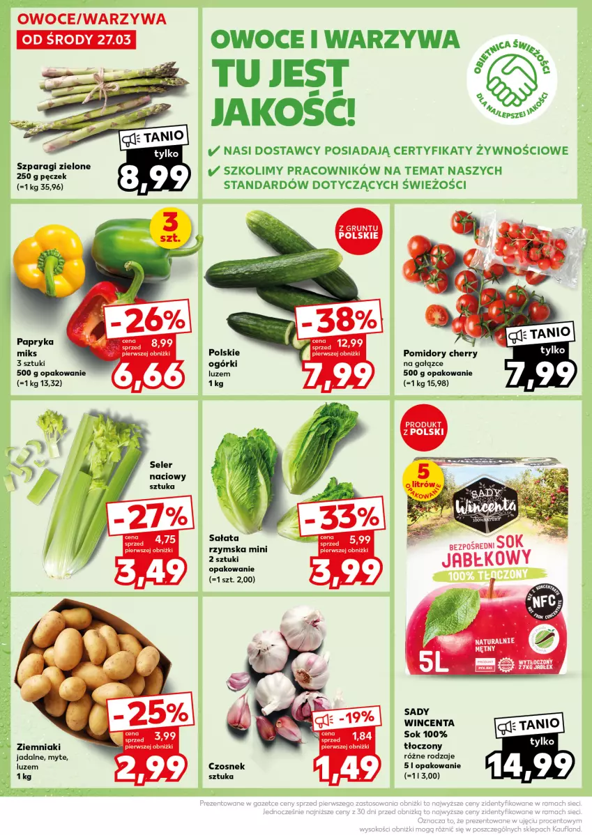 Gazetka promocyjna Kaufland - Kaufland - ważna 02.04 do 03.04.2024 - strona 14 - produkty: Czosnek, Grunt, Owoce, Papryka, Pomidory, Sałat, Sok, Warzywa, Ziemniaki