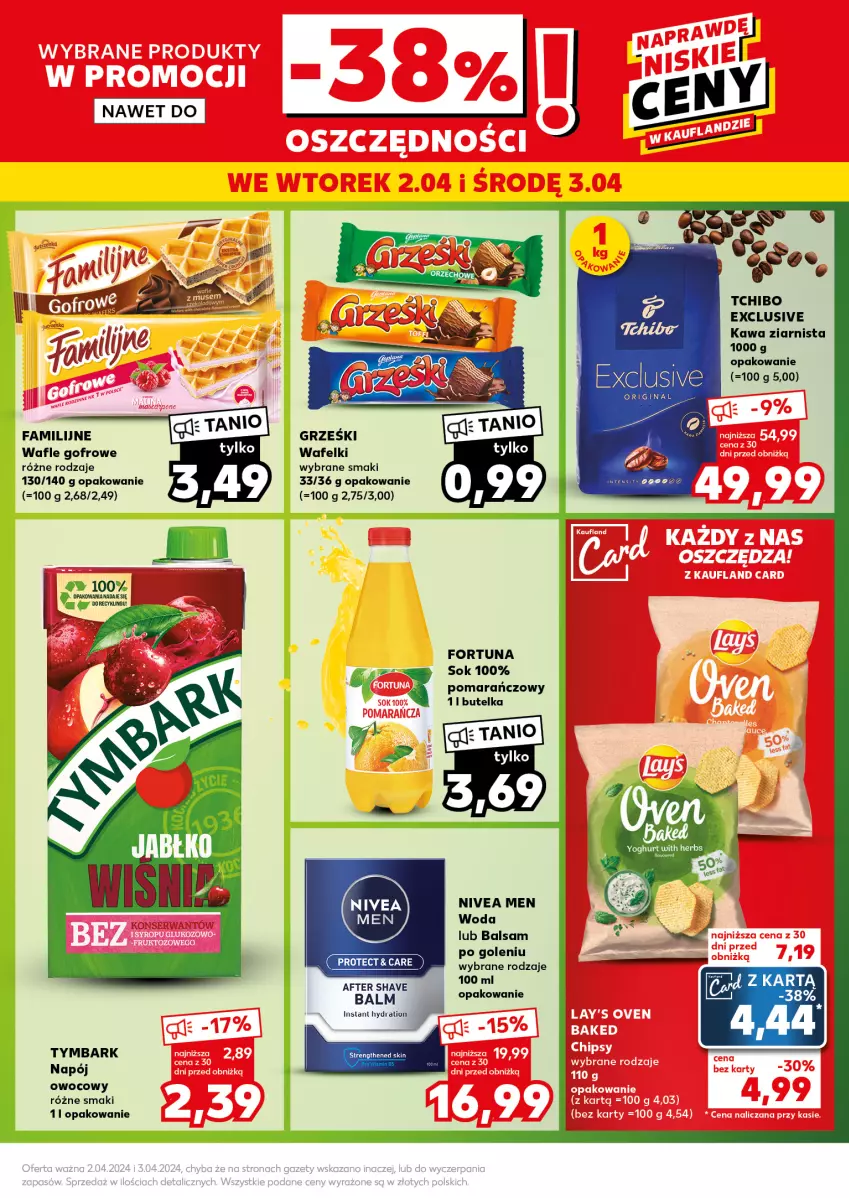 Gazetka promocyjna Kaufland - Kaufland - ważna 02.04 do 03.04.2024 - strona 5 - produkty: Balsam po goleniu, Fa, Fortuna, Gin, Grześki, Kawa, Kawa ziarnista, Napój, Nivea, Nivea Men, Sok, Tchibo, Wafle, Woda