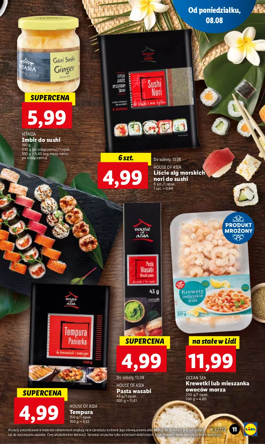 Gazetka promocyjna Lidl - GAZETKA - ważna 08.08 do 10.08.2022 - strona 13 - produkty: House of Asia, Imbir, Krewetki, LG, Pasta wasabi, Pur, Sushi, Wasa