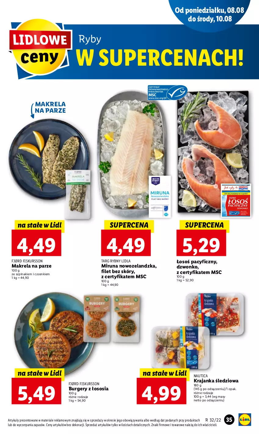 Gazetka promocyjna Lidl - GAZETKA - ważna 08.08 do 10.08.2022 - strona 37 - produkty: Burger, Krajanka śledziowa, Miruna, Sos, Szpinak