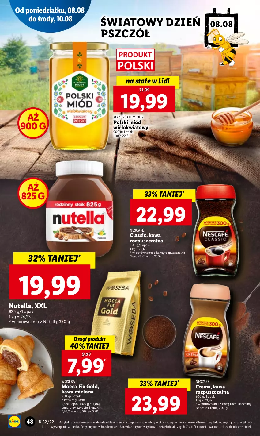 Gazetka promocyjna Lidl - GAZETKA - ważna 08.08 do 10.08.2022 - strona 50 - produkty: Kawa, Kawa mielona, Kawa rozpuszczalna, Miód, Mocca Fix Gold, Nescafé, Nutella, Por, Woseba