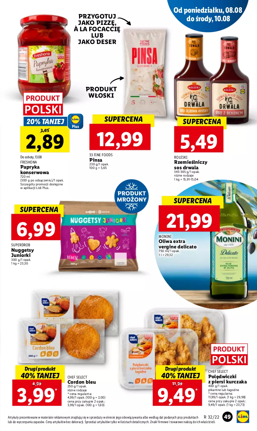 Gazetka promocyjna Lidl - GAZETKA - ważna 08.08 do 10.08.2022 - strona 51 - produkty: Cordon Bleu, Deser, Gin, Kurczak, Monini, Papryka, Ser, Sos