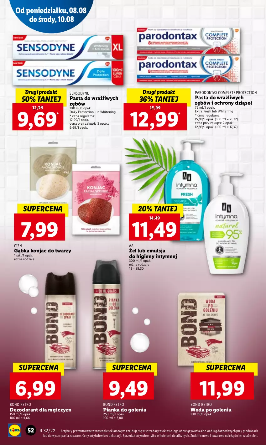 Gazetka promocyjna Lidl - GAZETKA - ważna 08.08 do 10.08.2022 - strona 54 - produkty: Dezodorant, Emulsja, Parodontax, Pianka do golenia, Sensodyne, Woda, Woda po goleniu