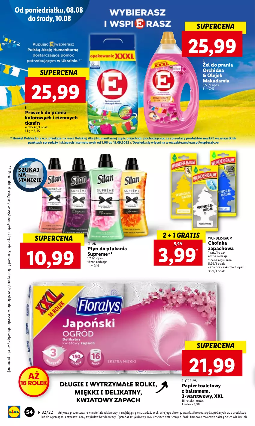 Gazetka promocyjna Lidl - GAZETKA - ważna 08.08 do 10.08.2022 - strona 56 - produkty: Choinka, Flora, Gra, Inka, Olej, Papier, Papier toaletowy, Płyn do płukania, Proszek do prania, Rolki, Silan