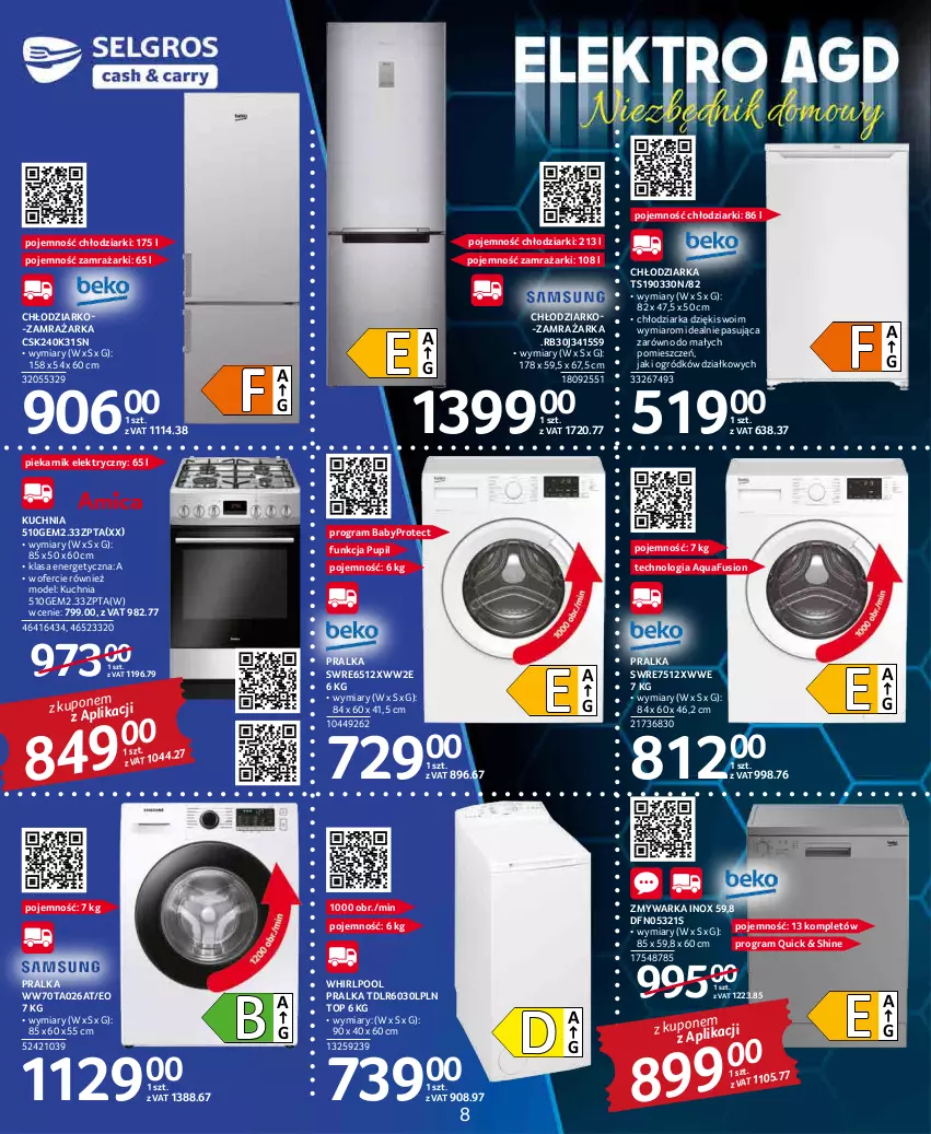 Gazetka promocyjna Selgros - Katalog Elektro - ważna 17.03 do 30.03.2022 - strona 8 - produkty: Chłodziarka, Fusion, Gra, K2, Kuchnia, Ogród, Piekarnik, Pralka, Top, Warka, Whirlpool, Zamrażarka, Zmywarka