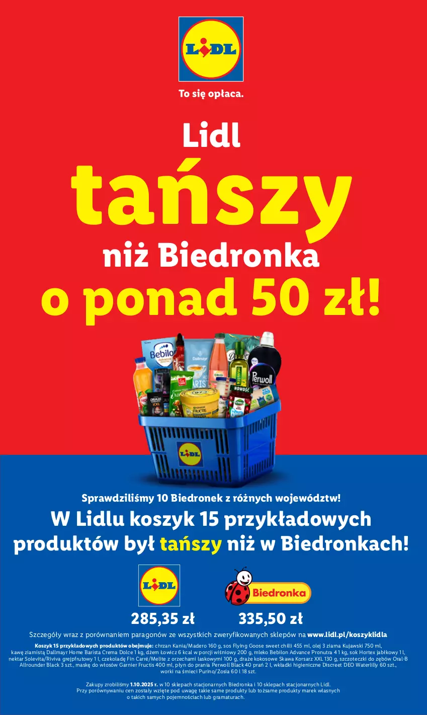 Gazetka promocyjna Lidl - GAZETKA - ważna 13.10 do 15.10.2025 - strona 13 - produkty: BEBILON, Chrzan, Dallmayr, Discreet, Dron, Dżem, Fructis, Garnier, Gra, Grejpfrut, Hortex, Kawa, Kokos, Kosz, Kujawski, Lack, Mleko, Mleko Bebilon, Nektar, Olej, Perwoll, Płyn do prania, Por, Pur, Rama, Sok, Sos, Wkładki, Worki na śmiec, Worki na śmieci