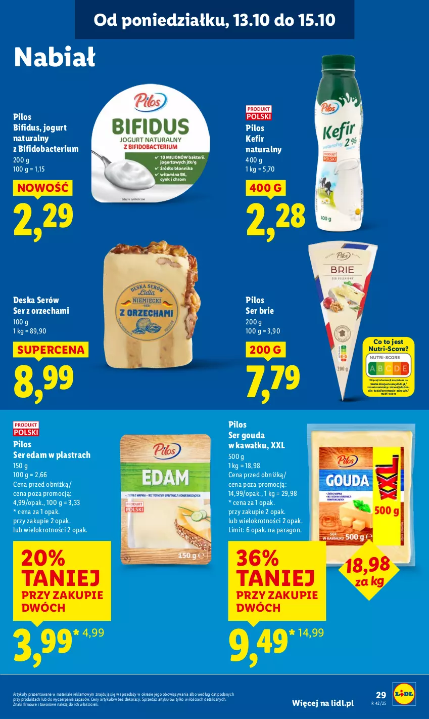 Gazetka promocyjna Lidl - GAZETKA - ważna 13.10 do 15.10.2025 - strona 29 - produkty: Brie, Deska serów, Edam, Gouda, Jogurt, Jogurt naturalny, Kawa, Kefir, Kefir naturalny, Pilos, Ser, Wazon