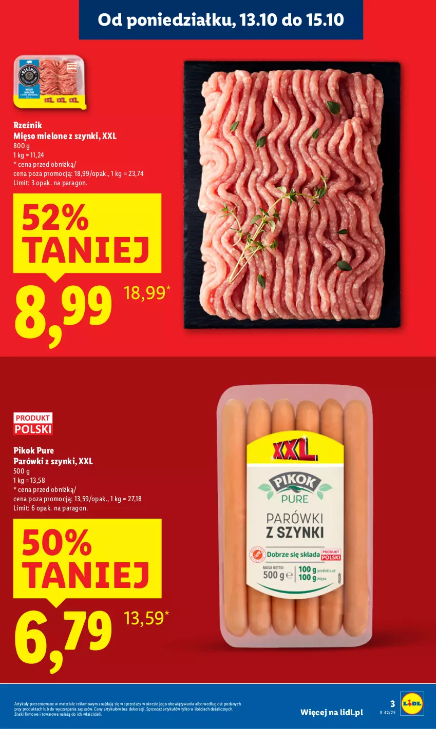 Gazetka promocyjna Lidl - GAZETKA - ważna 13.10 do 15.10.2025 - strona 3 - produkty: Mięso, Mięso mielone, Mięso mielone z szynki, Parówki, Parówki z szynki, PIKOK, Pur