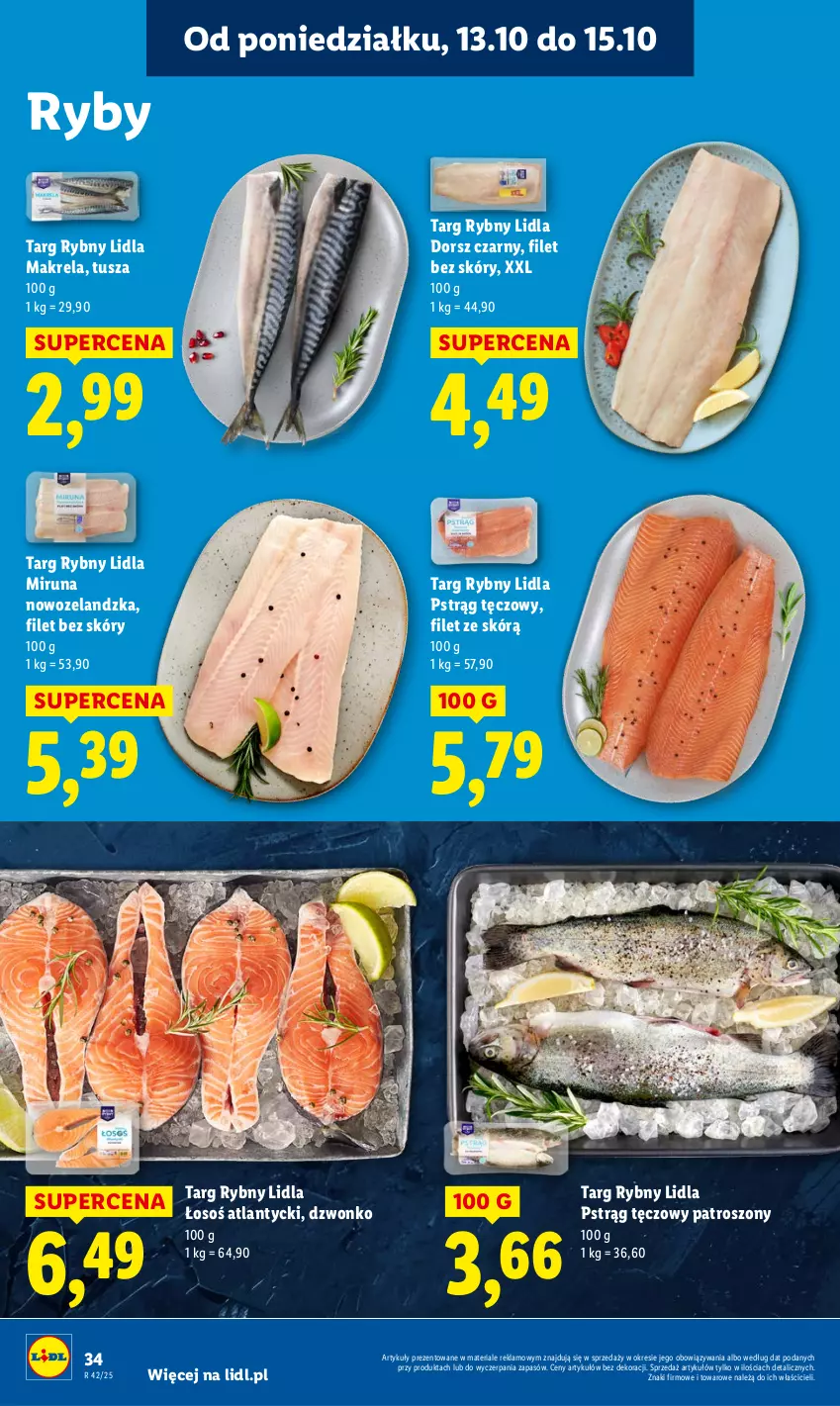 Gazetka promocyjna Lidl - GAZETKA - ważna 13.10 do 15.10.2025 - strona 34 - produkty: Dorsz, Miruna, Pstrąg, Pstrąg tęczowy, Tusz