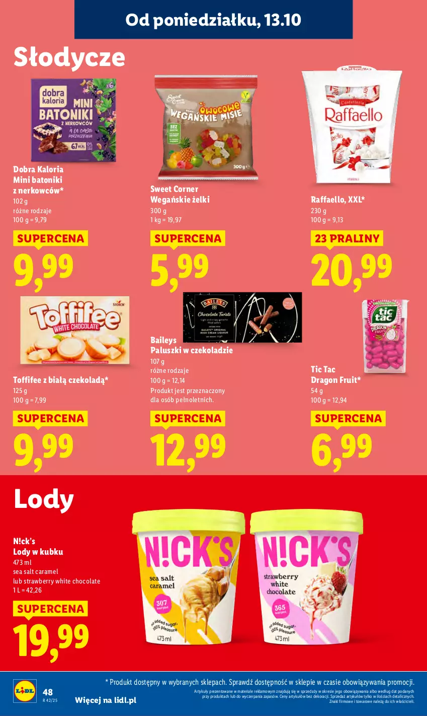 Gazetka promocyjna Lidl - GAZETKA - ważna 13.10 do 15.10.2025 - strona 48 - produkty: Baton, Fa, Lody, Praliny, Raffaello, Toffifee, Tonik