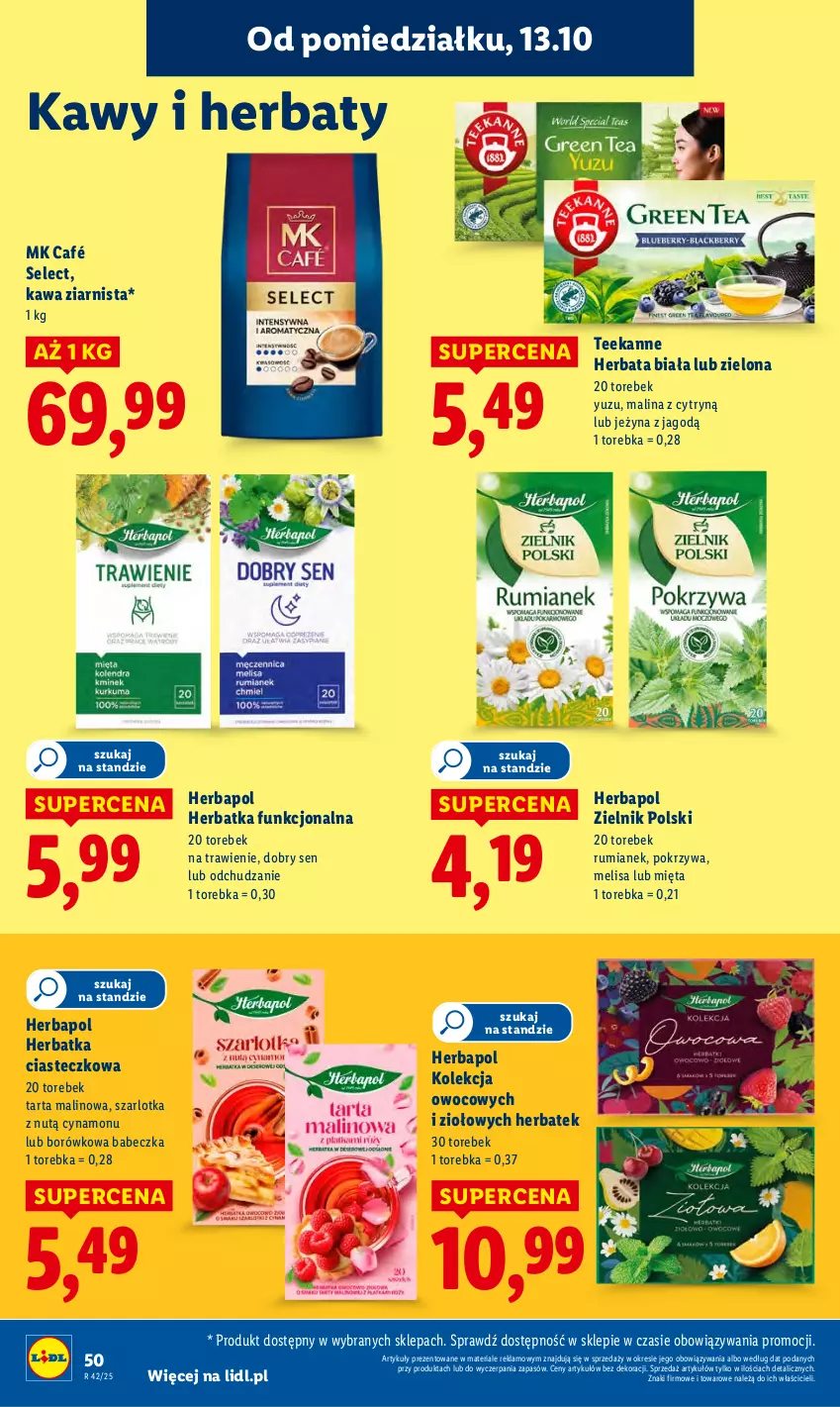Gazetka promocyjna Lidl - GAZETKA - ważna 13.10 do 15.10.2025 - strona 50 - produkty: Herbapol, Herbata, Kawa, Kawa ziarnista, Mięta, Rum, Szarlotka, Tarta, Teekanne, Torebka