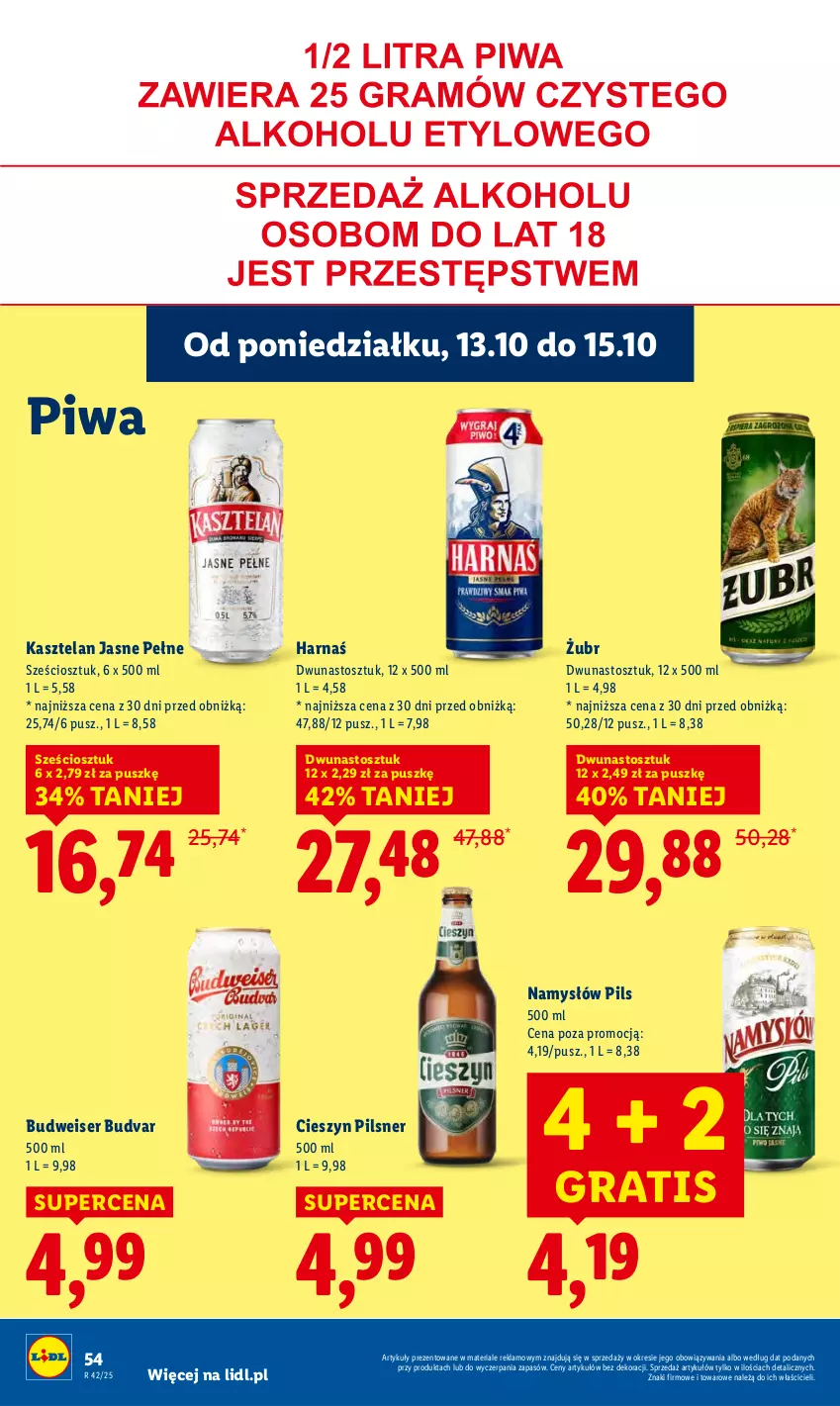 Gazetka promocyjna Lidl - GAZETKA - ważna 13.10 do 15.10.2025 - strona 54 - produkty: Gra, Harnaś, Kasztelan, Namysłów, Piwa, Ser