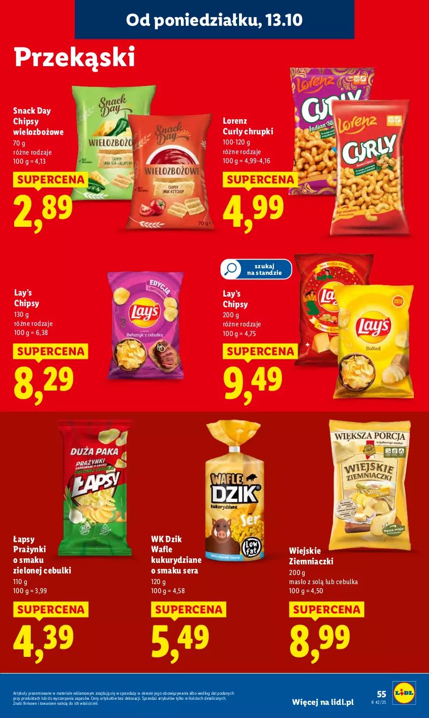 Gazetka promocyjna Lidl - GAZETKA - ważna 13.10 do 15.10.2025 - strona 55 - produkty: Chipsy, Chrupki, Lay’s, Lorenz, Masło, Ser, Wafle