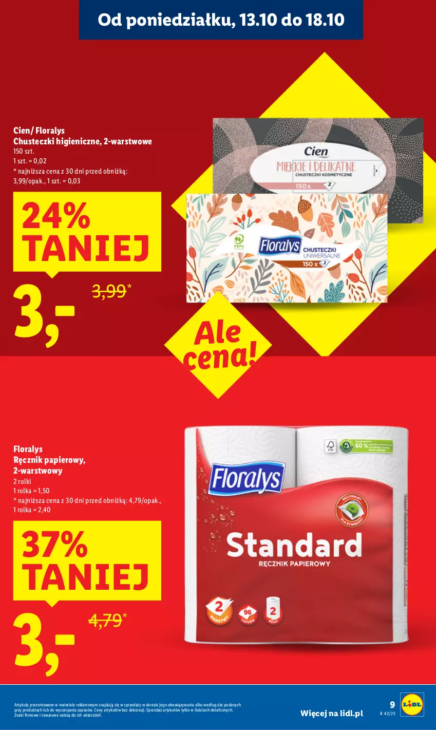 Gazetka promocyjna Lidl - GAZETKA - ważna 13.10 do 15.10.2025 - strona 9 - produkty: Chusteczki, Flora, Papier, Ręcznik, Rolki