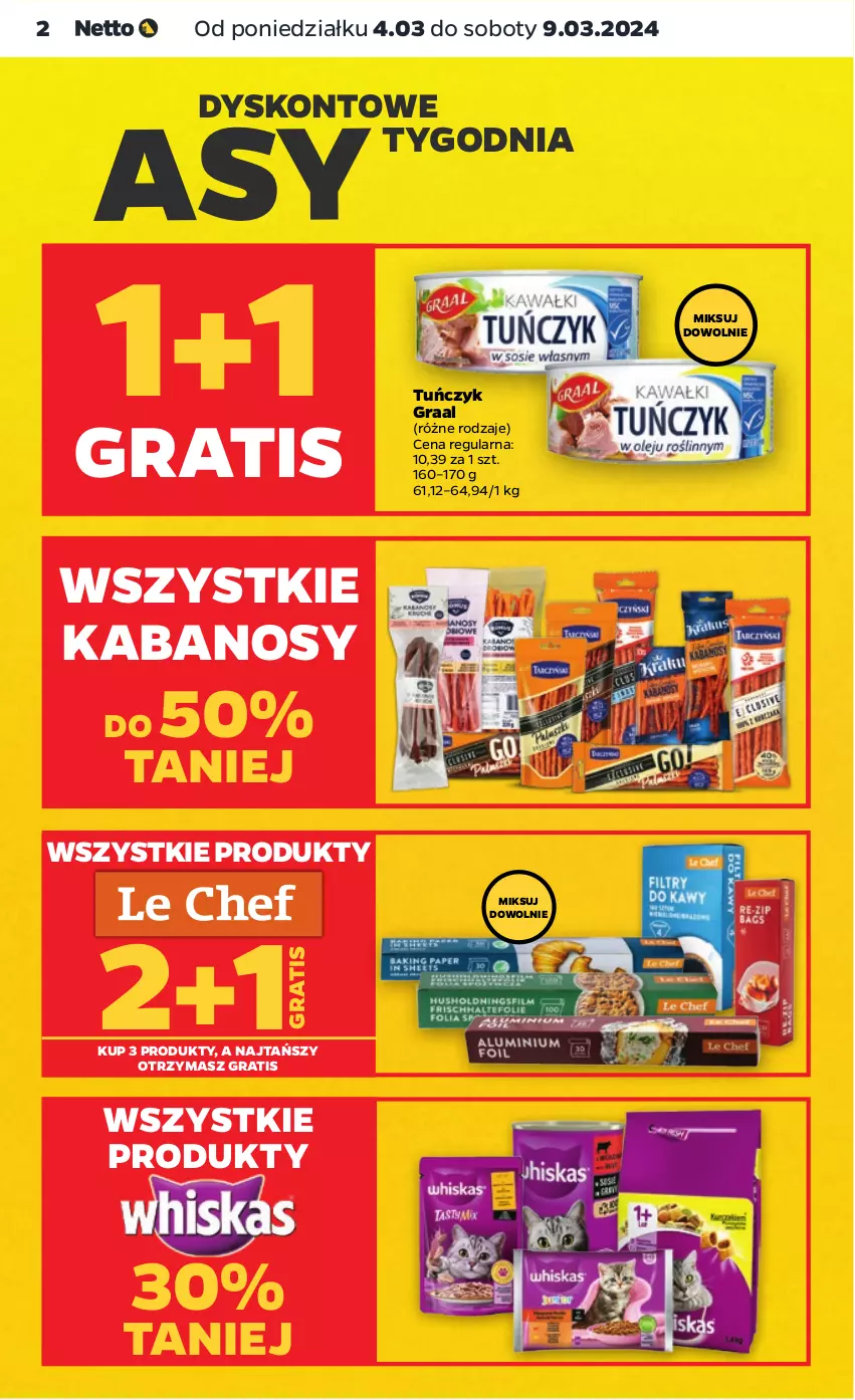 Gazetka promocyjna Netto - Artykuły spożywcze - ważna 04.03 do 09.03.2024 - strona 2 - produkty: Gra, Graal, Kabanos, Tuńczyk