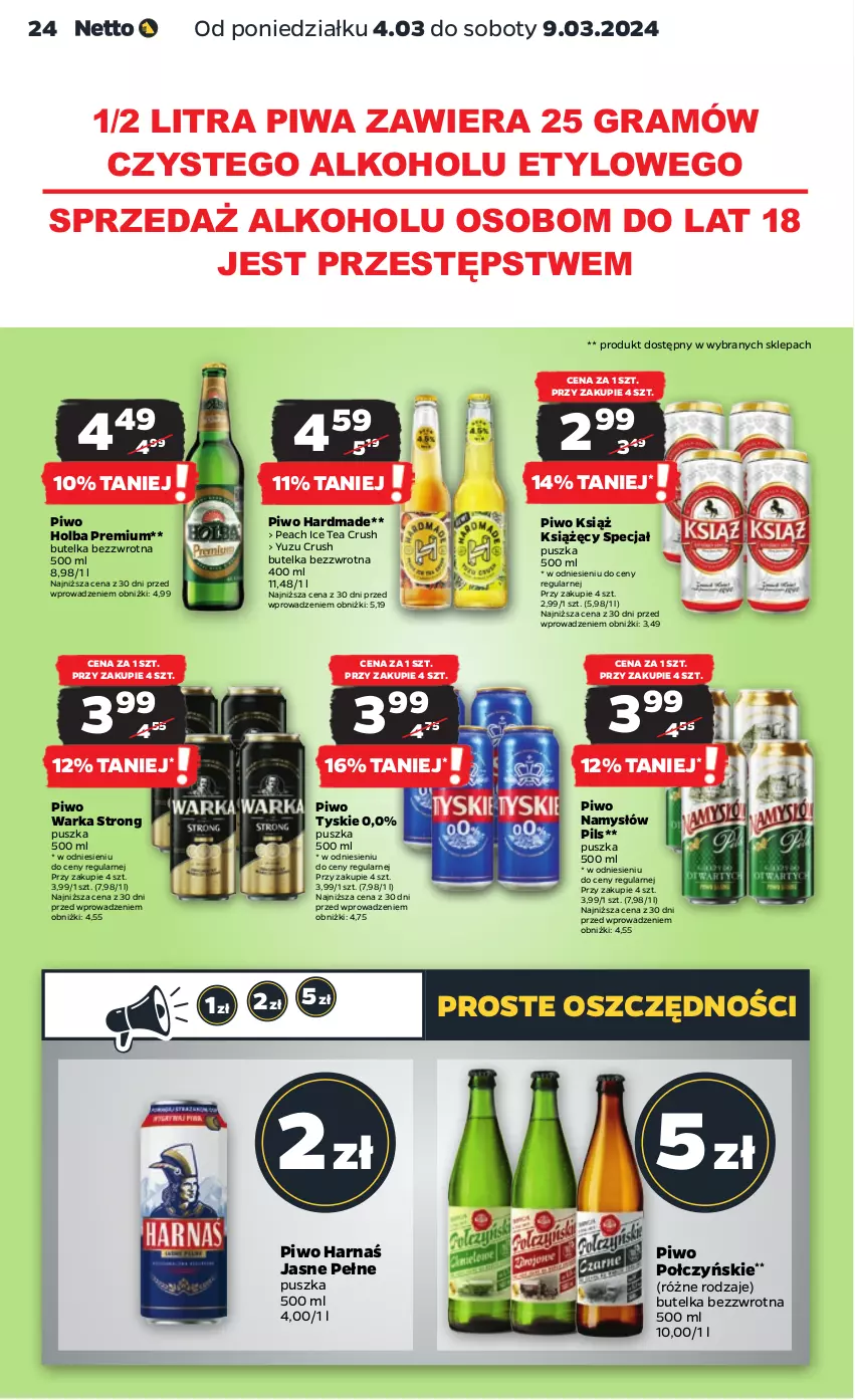 Gazetka promocyjna Netto - Artykuły spożywcze - ważna 04.03 do 09.03.2024 - strona 24 - produkty: Gra, Harnaś, Ice tea, Namysłów, Piwa, Piwo, Tyskie, Warka