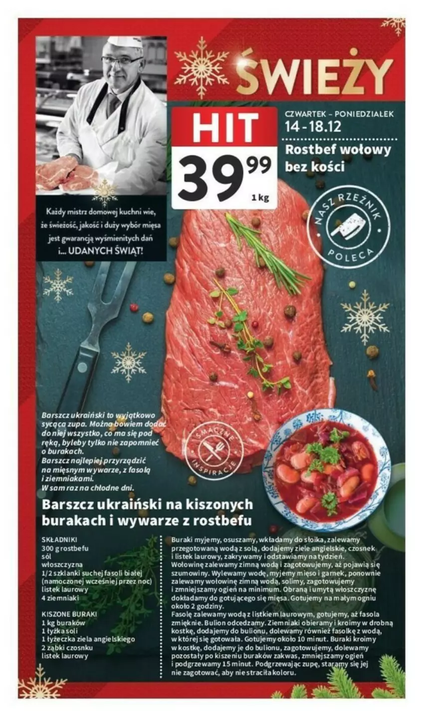 Gazetka promocyjna Intermarche - ważna 14.12 do 18.12.2023 - strona 19 - produkty: Bulion, Buraki, Czosnek, Fa, Fasola, Lanki, Laur, Lion, Mięso, Rostbef, Stek, Ziele angielskie, Ziemniaki, Zupa