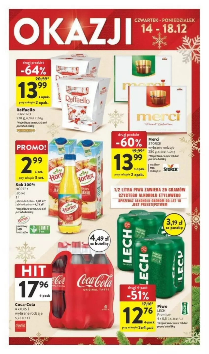 Gazetka promocyjna Intermarche - ważna 14.12 do 18.12.2023 - strona 23 - produkty: Coca-Cola, Fa, Ferrero, Gra, Hortex, Merci, Piwa, Piwo, Raffaello, Sok