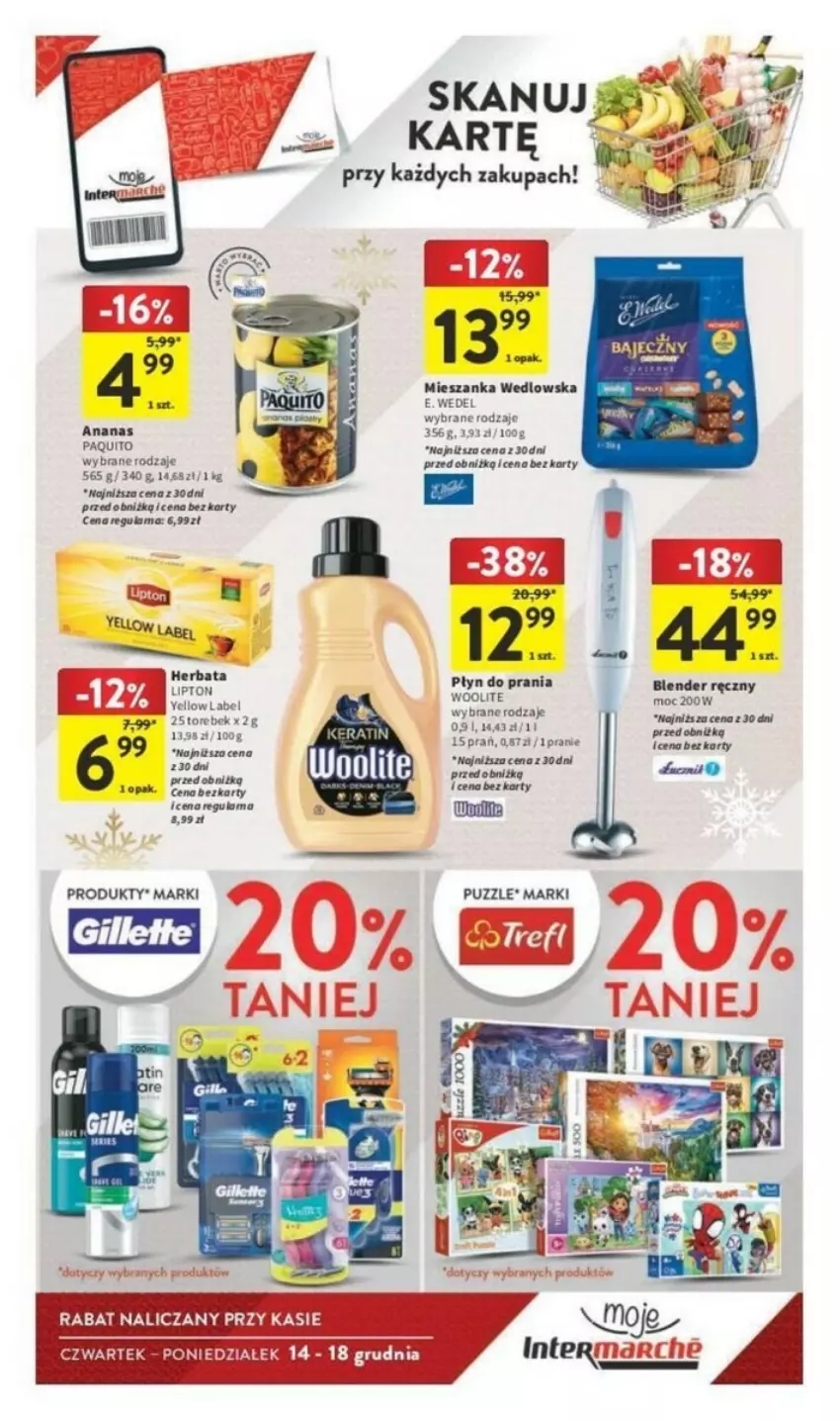 Gazetka promocyjna Intermarche - ważna 14.12 do 18.12.2023 - strona 5 - produkty: Ananas, Blender, Blender ręczny, E. Wedel, Herbata, Lipton, Mieszanka wedlowska, Płyn do prania, Puzzle, Woolite