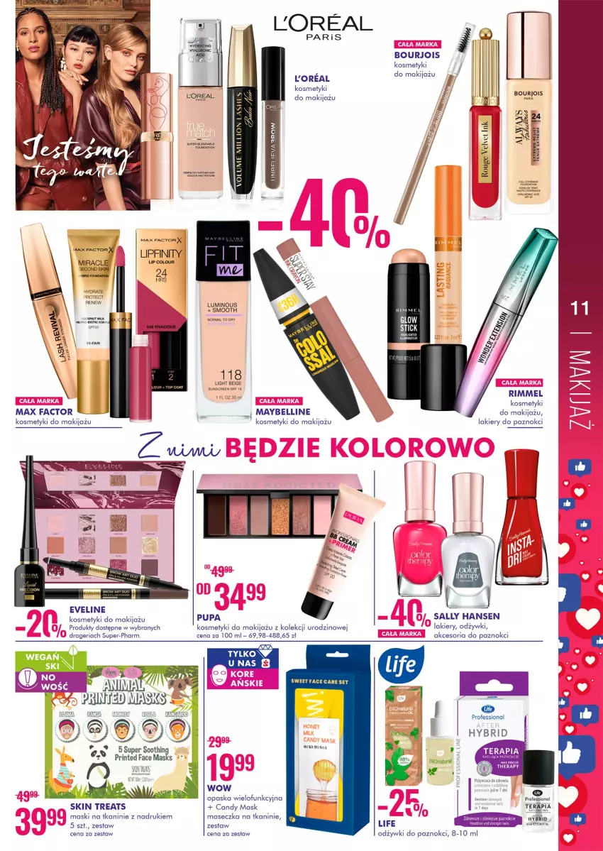 Gazetka promocyjna Super Pharm - Gazetka - ważna 02.11 do 18.11.2021 - strona 11 - produkty: 7 Days, Bell, Bourjois, Candy, Eveline, Fa, Lakier, Makijaż, Max Factor, Maybelline, Opaska, Pupa, Sally Hansen, Tera