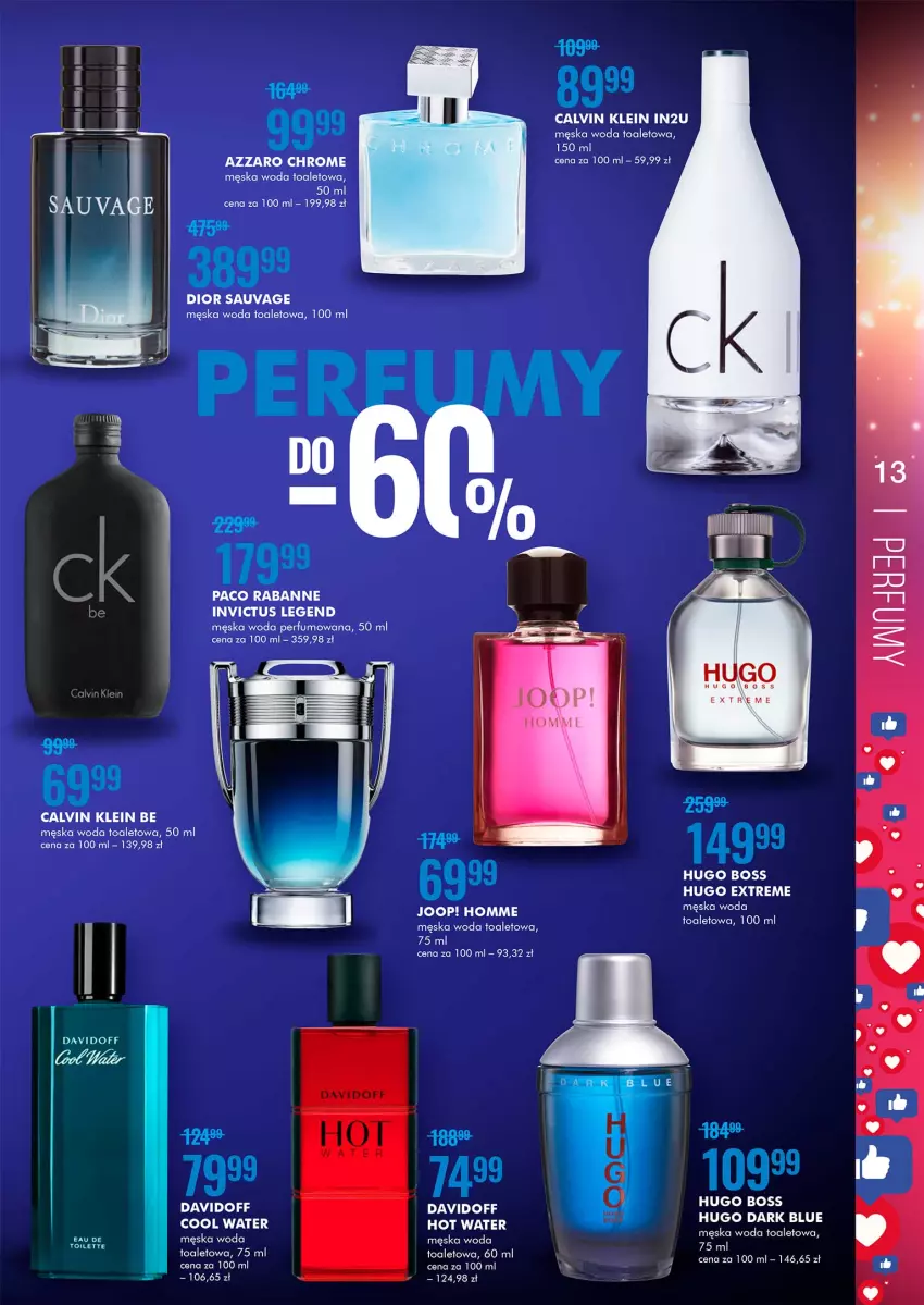 Gazetka promocyjna Super Pharm - Gazetka - ważna 02.11 do 18.11.2021 - strona 13 - produkty: Azzaro, Calvin Klein, Davidoff, Dior, Hugo Boss, JOOP!, Paco Rabanne, Perfum, Woda, Woda perfumowana, Woda toaletowa