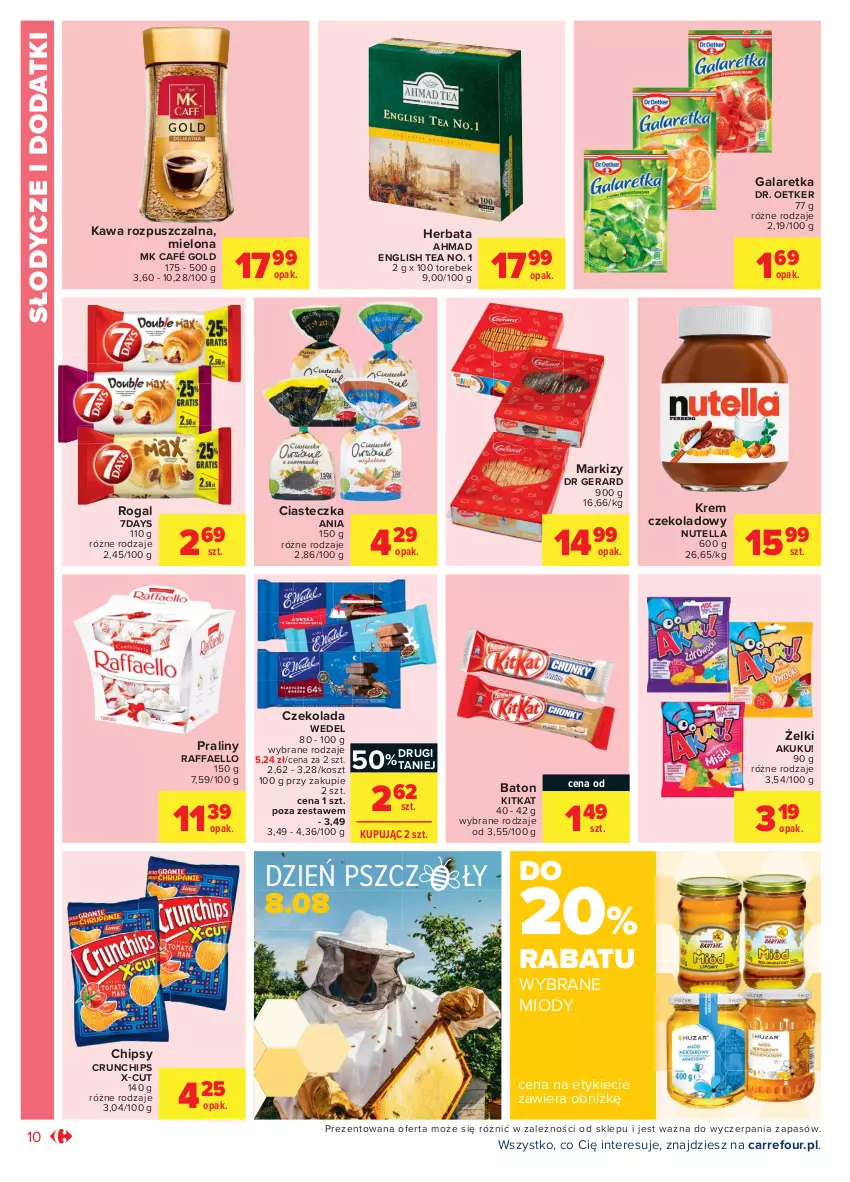 Gazetka promocyjna Carrefour - Gazetka Market - ważna 26.07 do 07.08.2021 - strona 10 - produkty: Baton, Chipsy, Crunchips, Czekolada, Dr Gerard, Dr. Oetker, Fa, Gala, Galaretka, Herbata, Kawa, Kawa rozpuszczalna, Kosz, Nutella, Praliny, Raffaello, Rogal