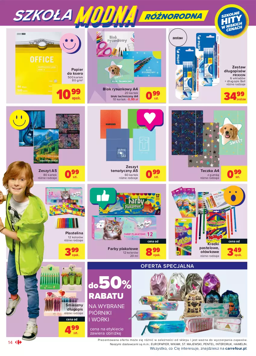 Gazetka promocyjna Carrefour - Gazetka Market - ważna 26.07 do 07.08.2021 - strona 14 - produkty: Długopis, Fa, Papier, Papier do ksero, Piórnik, Plastelina, Ser