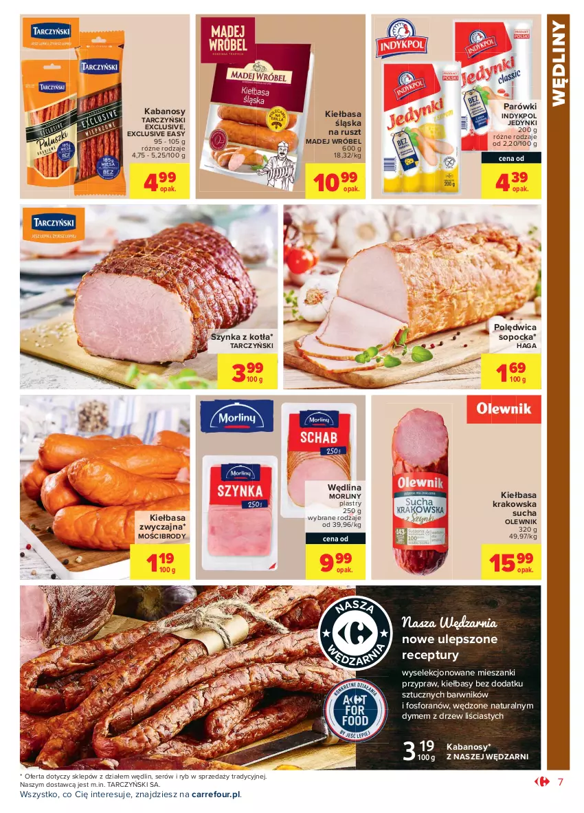 Gazetka promocyjna Carrefour - Gazetka Market - ważna 26.07 do 07.08.2021 - strona 7 - produkty: Kabanos, Kiełbasa, Kiełbasa krakowska, Kiełbasa śląska, Madej Wróbel, Morliny, Olewnik, Parówki, Polędwica, Ser, Szynka, Tarczyński, Wędlina