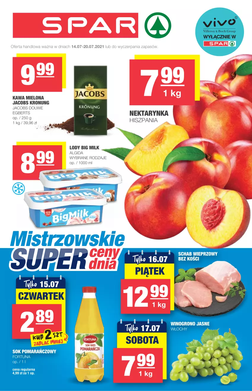 Gazetka promocyjna Spar - Spar - ważna 14.07 do 20.07.2021 - strona 1 - produkty: Algida, Big Milk, Fa, Fortuna, Jacobs, Kawa, Kawa mielona, LG, Lody, Nektar, Nektarynka