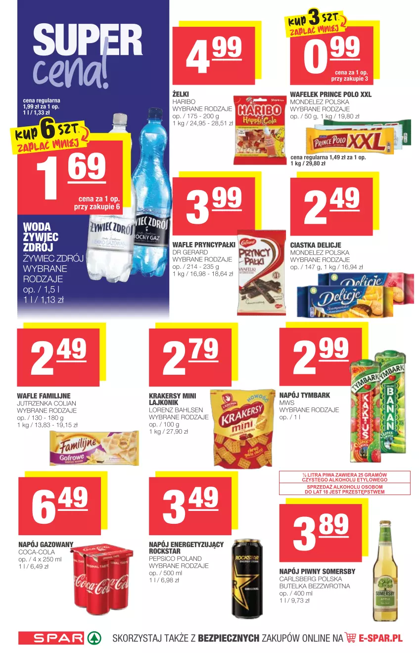 Gazetka promocyjna Spar - Spar - ważna 14.07 do 20.07.2021 - strona 6 - produkty: Carlsberg, Ciastka, Delicje, Dr Gerard, Fa, Haribo, Jutrzenka, Krakersy, Lajkonik, LG, Lorenz, Napój, Pepsi, Piec, Prince Polo, Somersby, Tymbark, Wafelek, Wafle, Woda