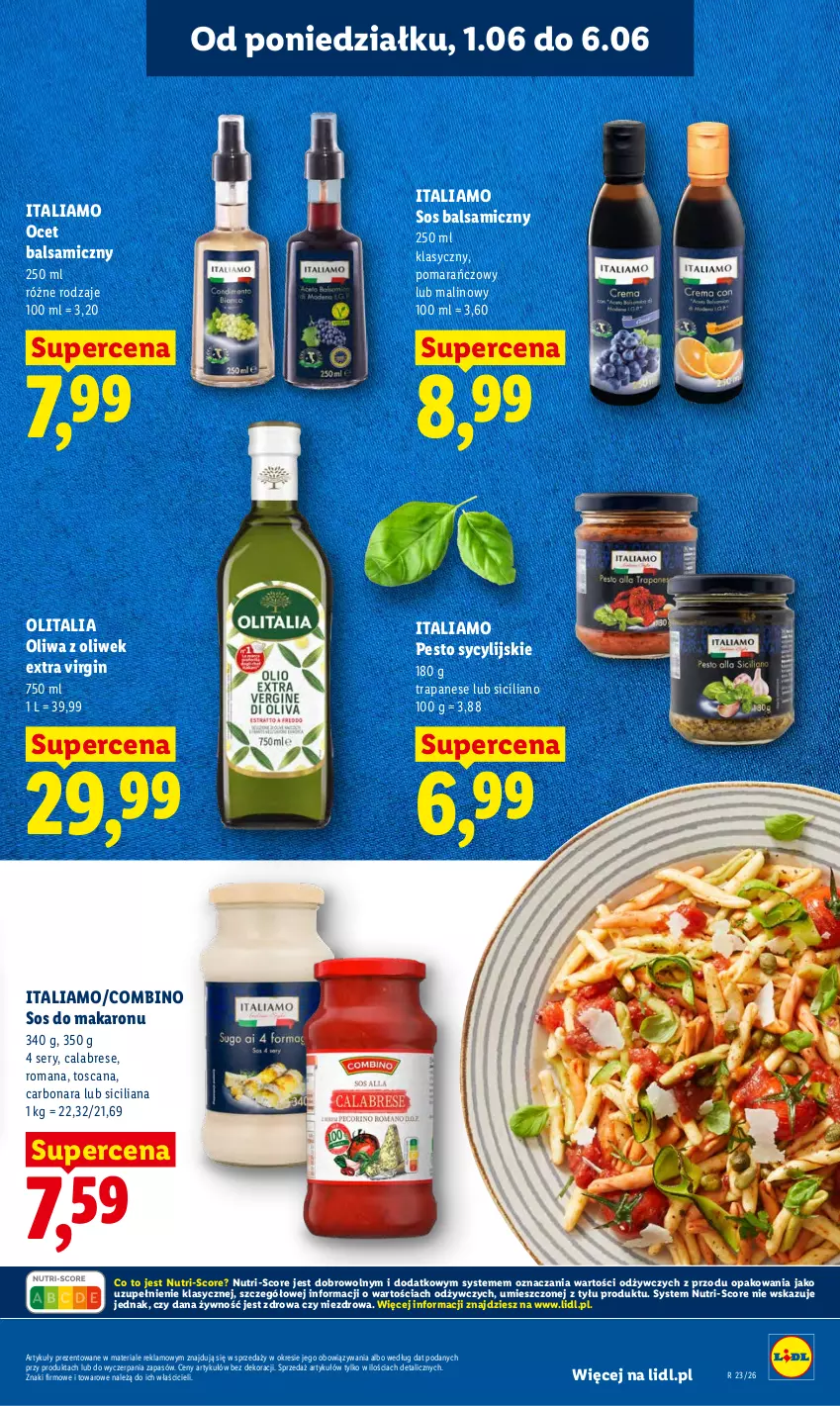 Gazetka promocyjna Lidl - Gazetka ważna od 1.06 do 3.06 - ważna 01.06 do 03.06.2026 - strona 59 - produkty: Gin, Makaron, Ocet, Ocet balsamiczny, Oliwa z oliwek, Pesto, Ser, Sos, Sos do makaronu