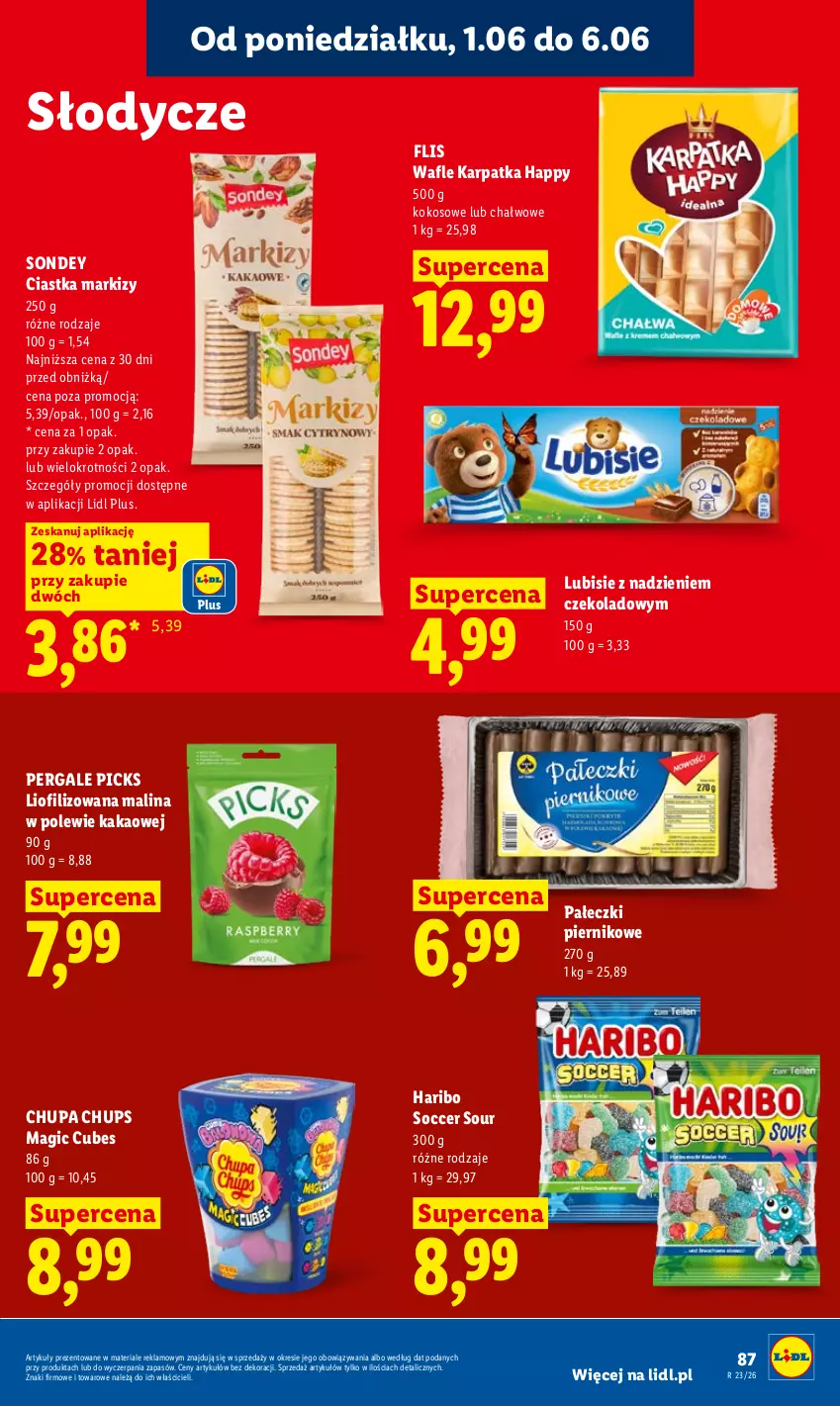 Gazetka promocyjna Lidl - Gazetka ważna od 1.06 do 3.06 - ważna 01.06 do 03.06.2026 - strona 97 - produkty: Chupa Chups, Ciastka, Haribo, Kakao, Karp, Kokos, Lubisie, Piernik, Wafle