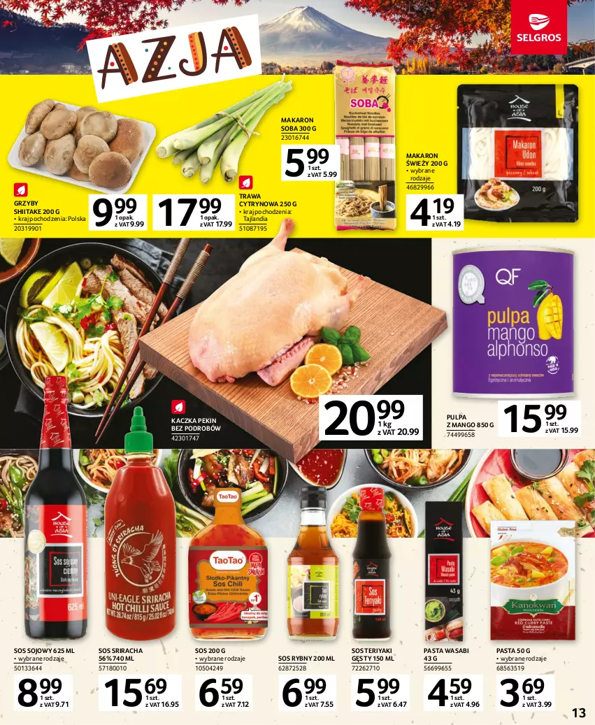 Gazetka promocyjna Selgros - Katalog Kuchnie Świata - ważna 04.05 do 17.05.2023 - strona 13 - produkty: Grzyby, Grzyby shiitake, Kaczka, Makaron, Mango, Pasta wasabi, Sos, Sos rybny, Sos sojowy, Wasa