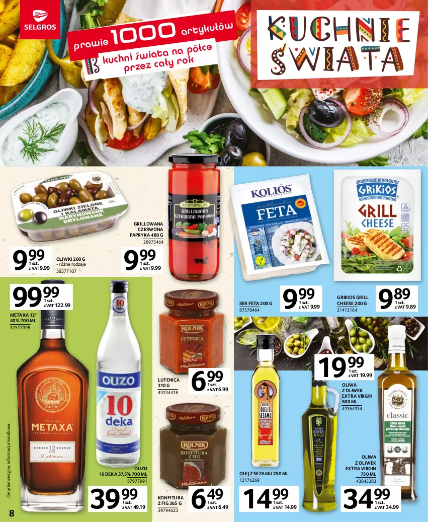 Gazetka promocyjna Selgros - Katalog Kuchnie Świata - ważna 04.05 do 17.05.2023 - strona 8 - produkty: Feta, Gin, Grill, Konfitura, Metaxa, Olej, Oliwa z oliwek, Oliwki, Papryka, Ser, Sezam