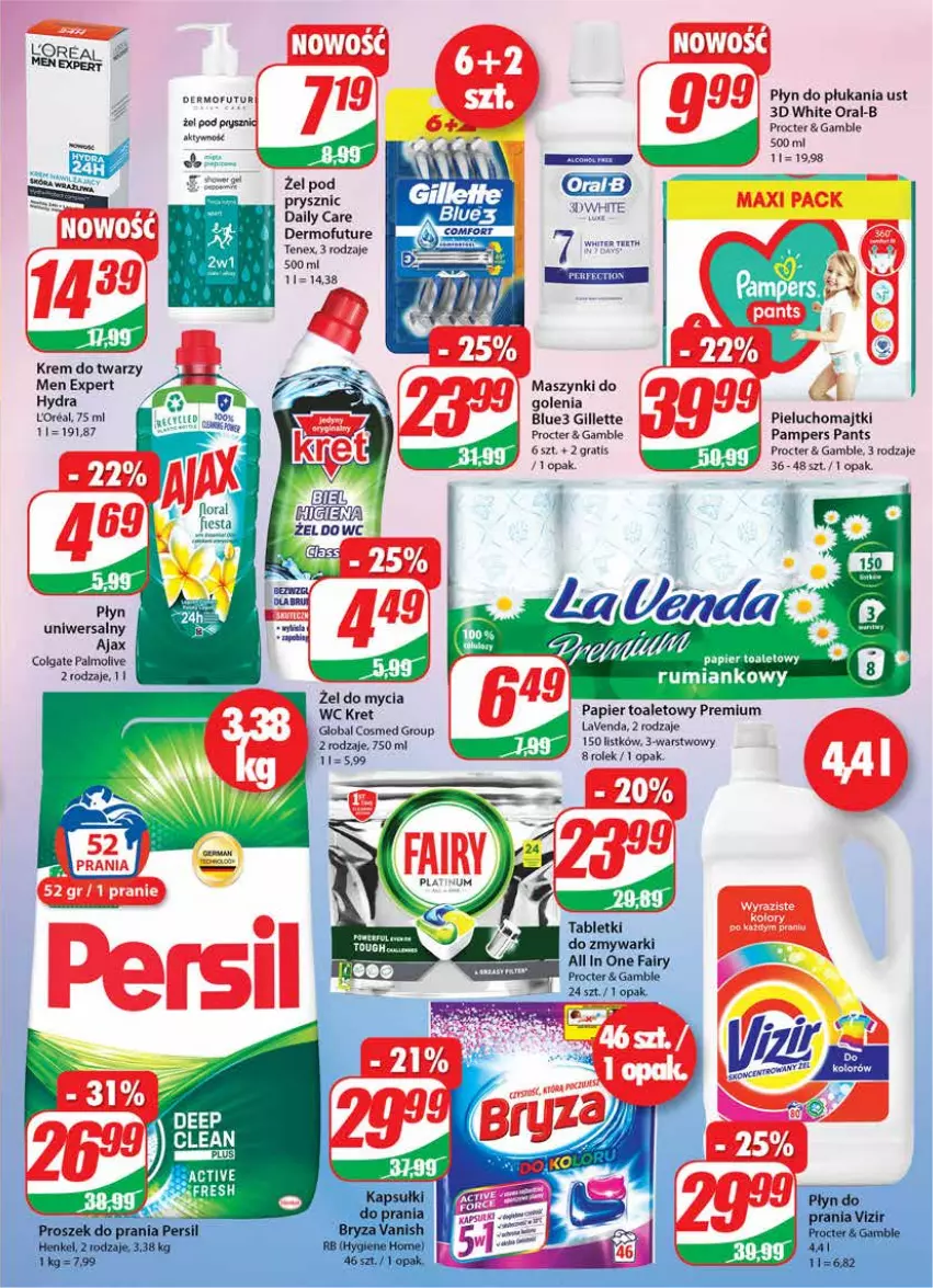 Gazetka promocyjna Dino - Gazetka - ważna 18.05 do 24.05.2022 - strona 23 - produkty: Ajax, Bryza, Colgate, Dermofuture, Fa, Fairy, Gillette, Gra, Krem do twarzy, Kret, LG, Lion, Majtki, Palmolive, Pampers, Papier, Papier toaletowy, Persil, Pieluchomajtki, Płyn do płukania, Proszek do prania, Tablet, Tenex, Vanish, Zmywarki