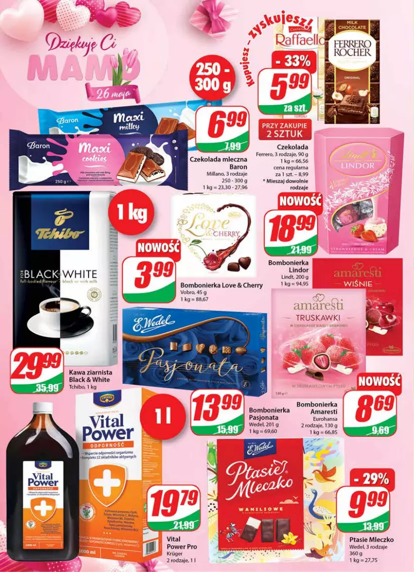 Gazetka promocyjna Dino - Gazetka - ważna 18.05 do 24.05.2022 - strona 4 - produkty: Czekolada, Czekolada mleczna, Ferrero, Ferrero Rocher, Kawa, Kawa ziarnista, Lack, Lindor, Lindt, Mleczko, Por, Ptasie mleczko, Tchibo