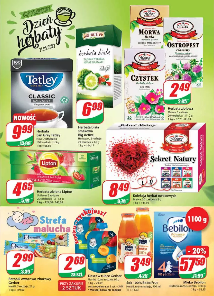 Gazetka promocyjna Dino - Gazetka - ważna 18.05 do 24.05.2022 - strona 5 - produkty: Baton, BEBILON, Deser, Earl Grey, Fa, Gerber, Gra, Granat, Herbapol, Herbata, Kret, LG, Lipton, Mleko, Mleko Bebilon, Ostropes, Ser, Sok, Stek, Tetley, Tonik