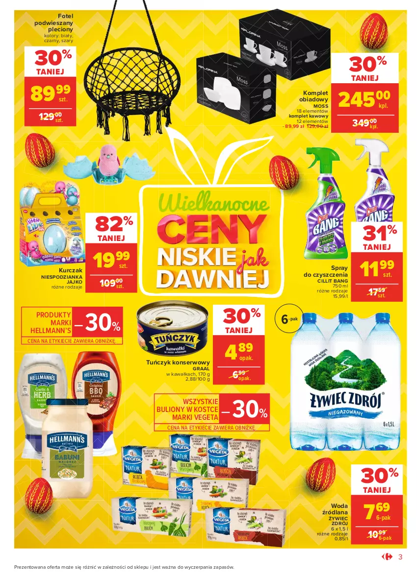 Gazetka promocyjna Carrefour - Gazetka Market - ważna 28.03 do 03.04.2021 - strona 3 - produkty: Bulion, Cillit Bang, Fotel, Gra, Graal, Hellmann’s, Kawa, Komplet obiadowy, Kurczak, LANA, Lion, Ser, Spray do czyszczenia, Tuńczyk, Vegeta, Woda