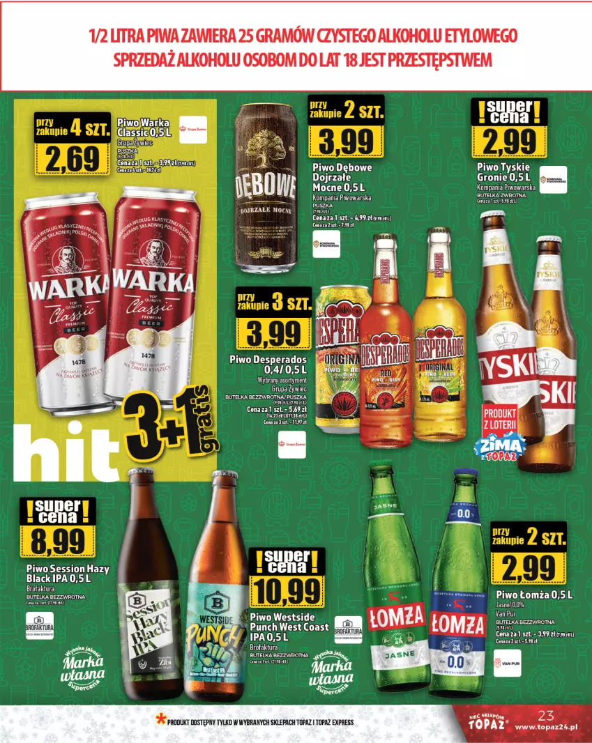 Gazetka promocyjna Topaz - Gazetka - ważna 28.11 do 04.12.2024 - strona 23 - produkty: Desperados, Fa, Gra, Kask, Lack, LG, Piwa, Piwo, SESSIO, Top, Tyskie